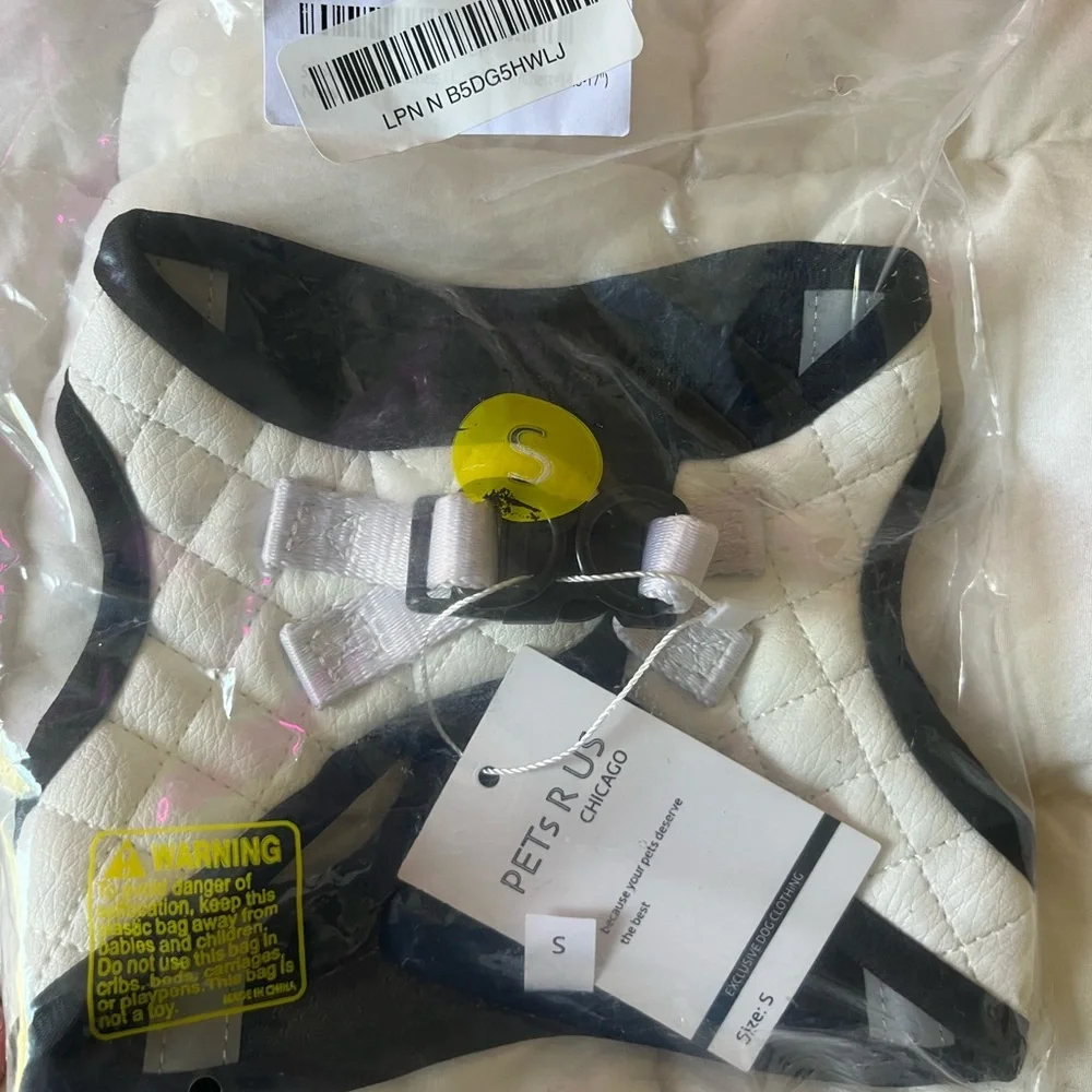 Quilted White and Black Pet Harness